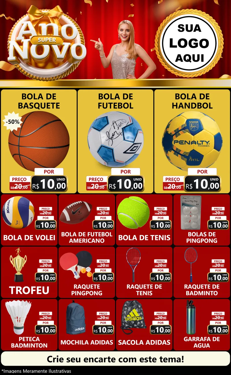 Modelo de Encarte para Encarte Grande com o tema Super Ano Novo para Artigos Esportivos