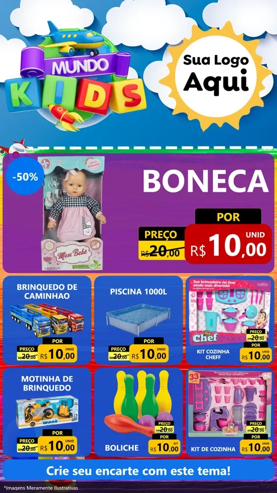 Modelo de Rede Social para Stories com o tema Mundo Kids para Brinquedos