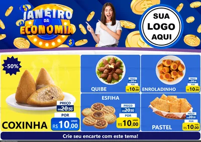 Modelo de Encarte para Encarte A4 Horizontal com o tema Janeiro da Economia para Salgadaria