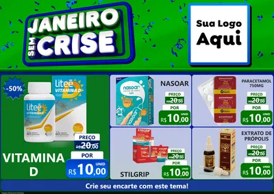 Modelo de Encarte para Encarte A4 Horizontal com o tema Janeiro Sem Crise para Farmácia