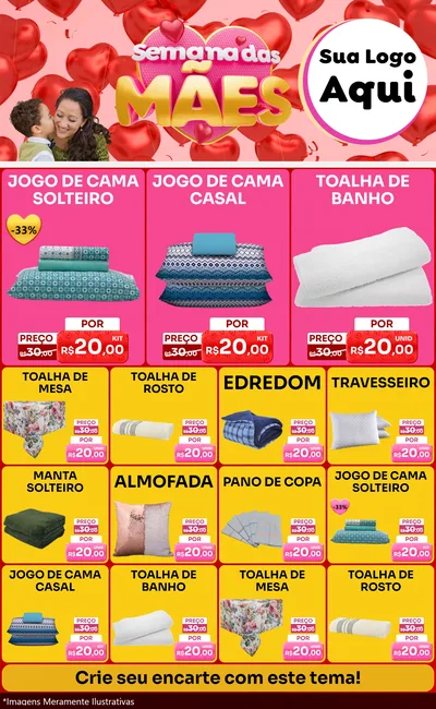 Modelo de Encarte para Encarte Grande com o tema Semana Das Mães para Cama, Mesa e Banho
