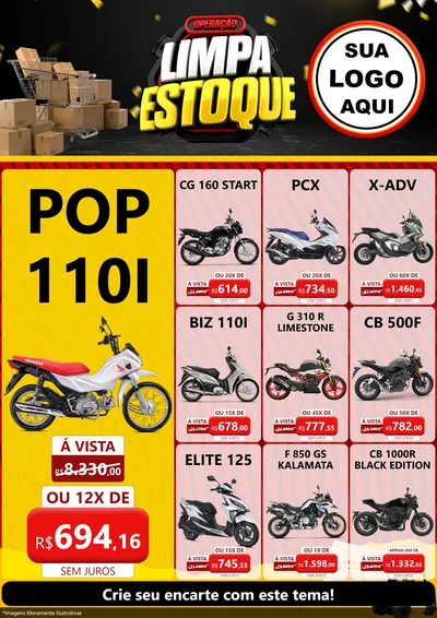 Modelo de Encarte para Encarte A4 Vertical com o tema Operação Limpa Estoque para Concessionaria de Motos