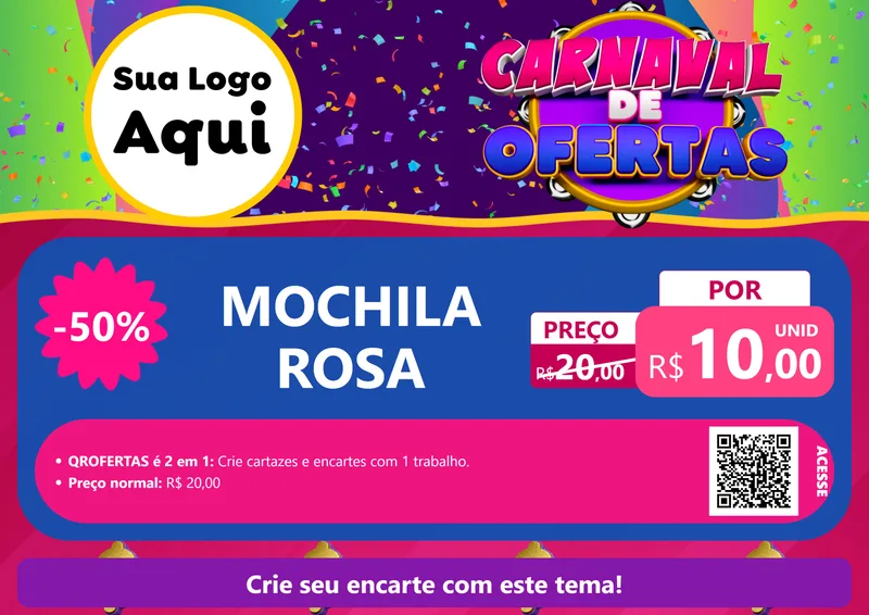 Modelo de Cartaz para Cartaz A4 Horizontal com o tema Carnaval de Ofertas para Papelaria
