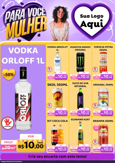 Modelo de Encarte para Encarte A4 Vertical com o tema Para Você, Mulher para Distribuidora de bebidas