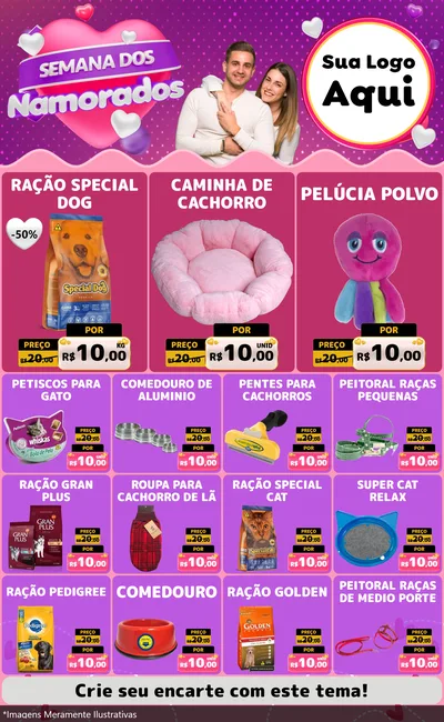 Modelo de Encarte para Encarte Grande com o tema Semana dos Namorados para Pet Shop
