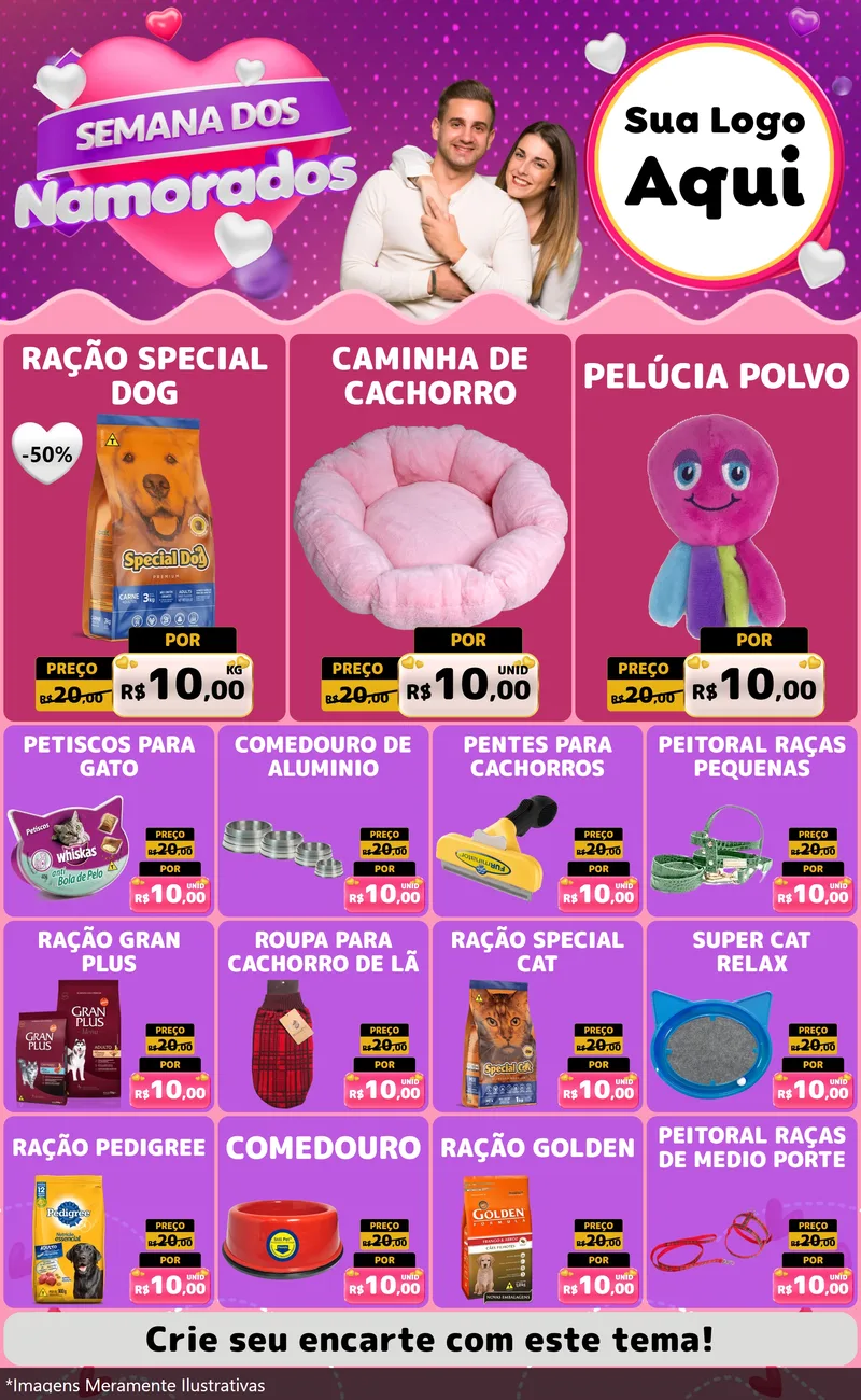 Modelo de Encarte para Encarte Grande com o tema Semana dos Namorados para Pet Shop