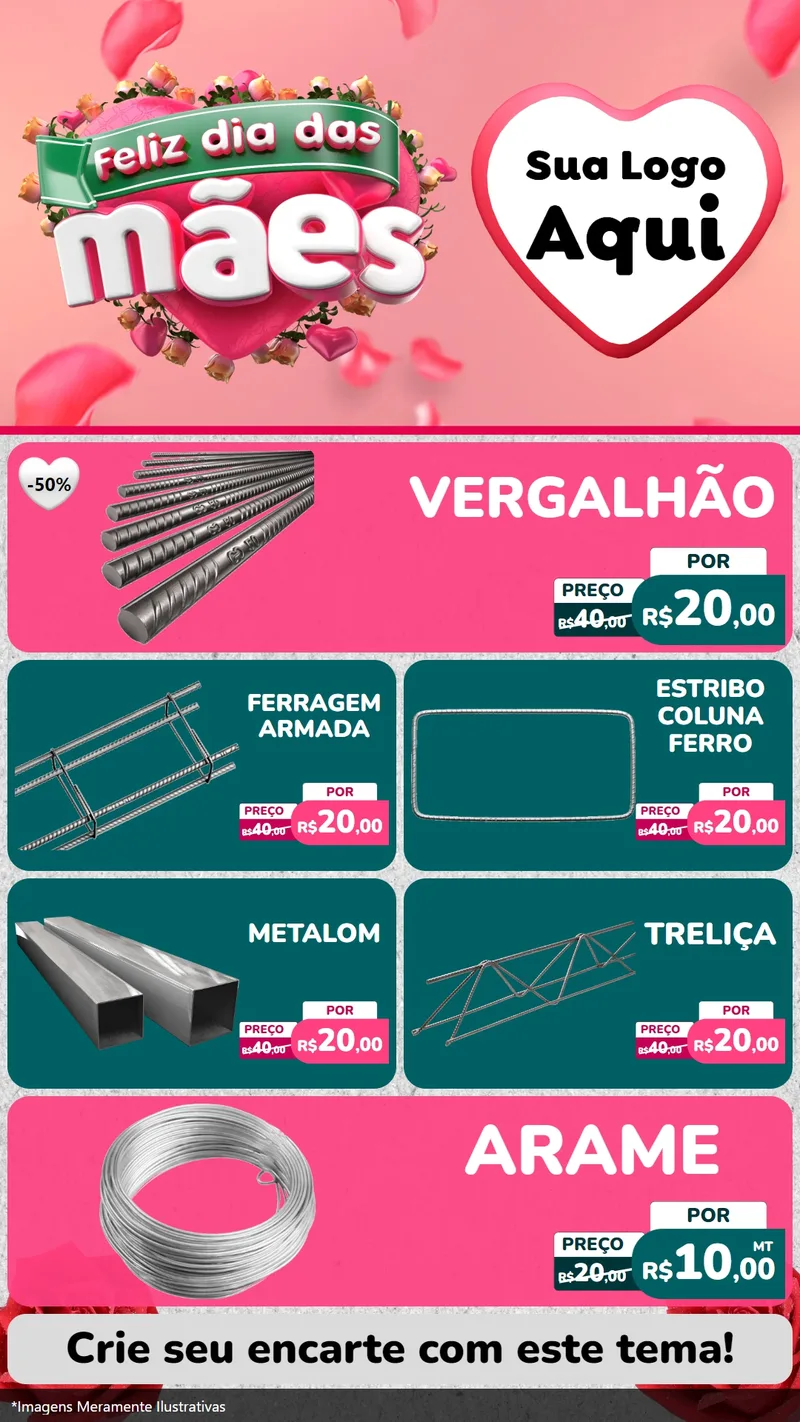 Modelo de TV para TV Vertical com o tema Feliz Dia das Mães para Ferragens