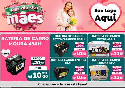 Modelo de Encarte para Encarte A4 Horizontal com o tema Feliz Dia das Mães para Baterias Elétricas