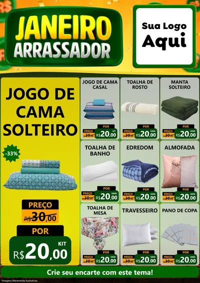 Modelo de Encarte para Encarte A4 Vertical com o tema Janeiro Arrasador para Cama, Mesa e Banho