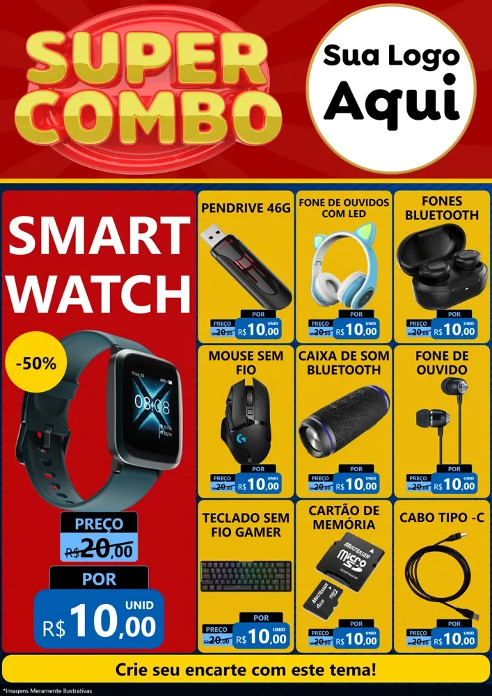 Modelo de Encarte para Encarte A4 Vertical com o tema Super Combo para Informática