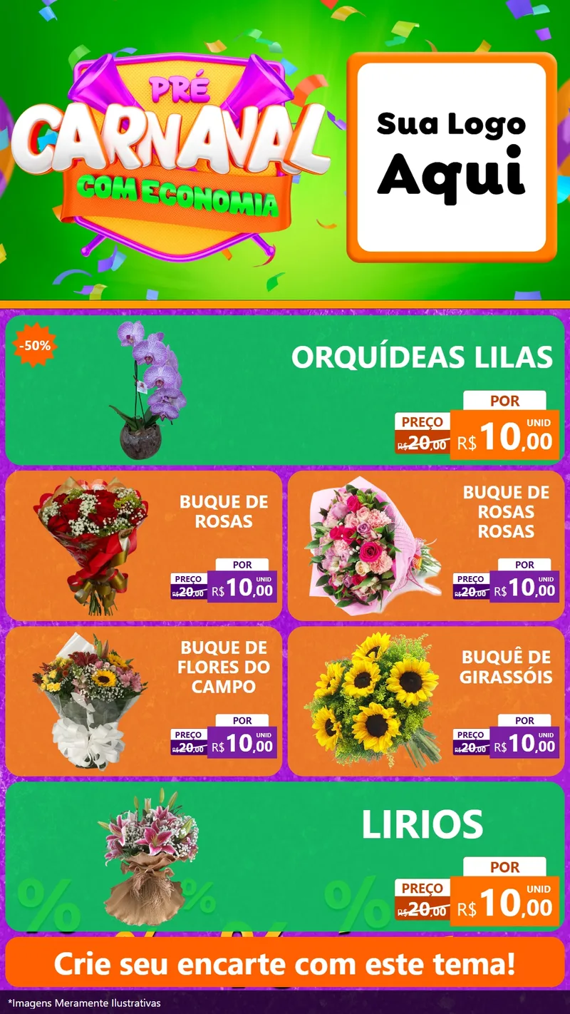 Modelo de TV para TV Vertical com o tema Pré-Carnaval Com Economia para Floricultura e jardim