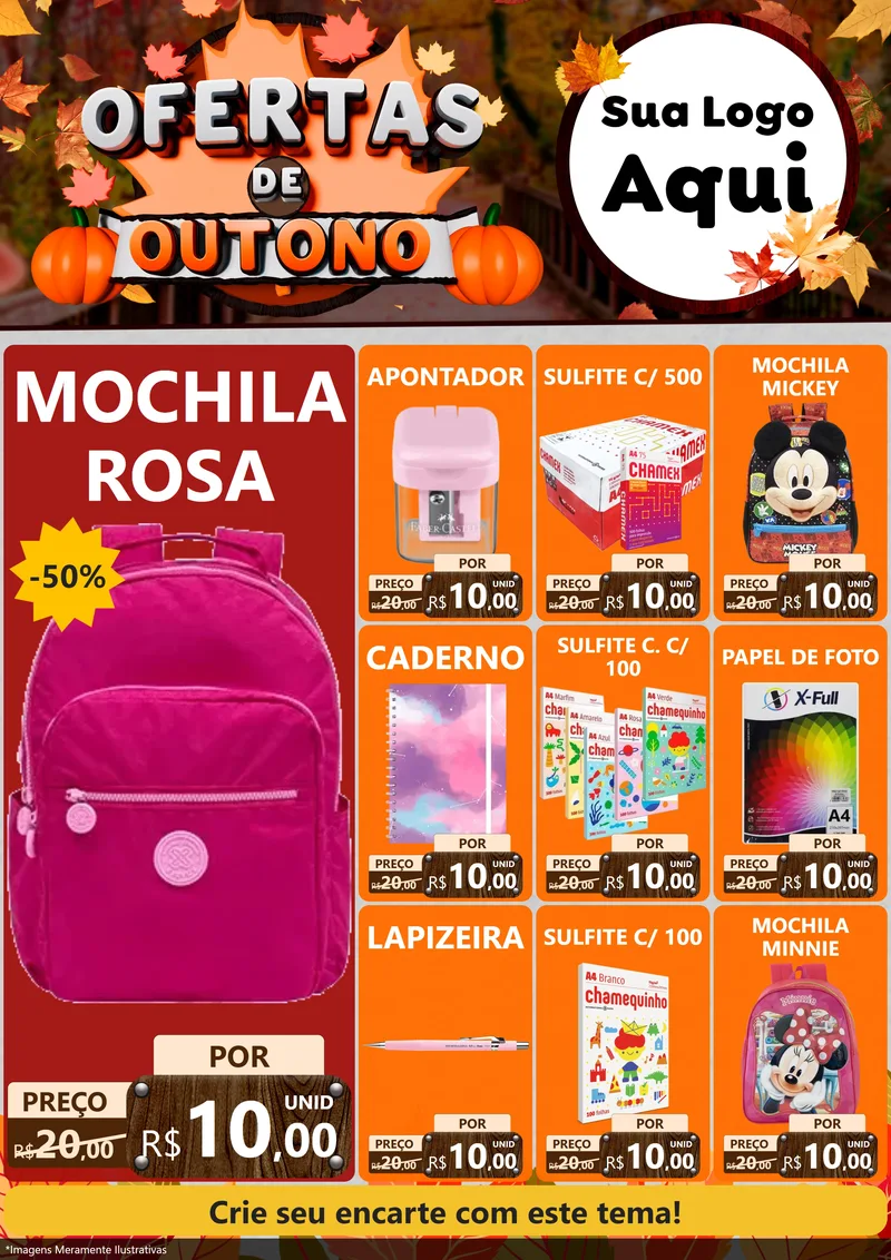 Modelo de Encarte para Encarte A4 Vertical com o tema Ofertas de Outono para Papelaria