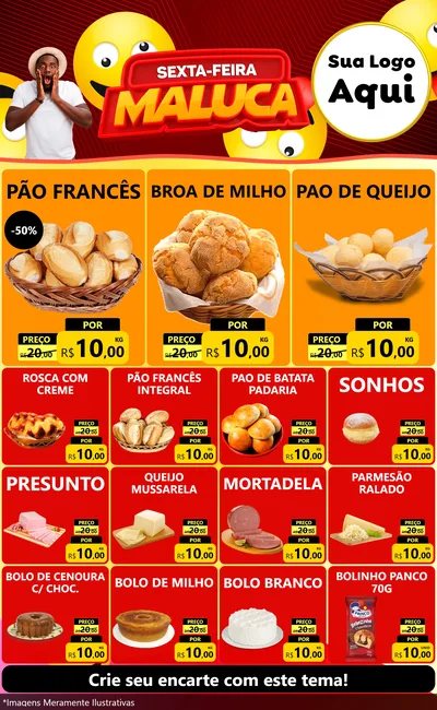 Modelo de Encarte para Encarte Grande com o tema Sexta-feira Maluca para Padaria
