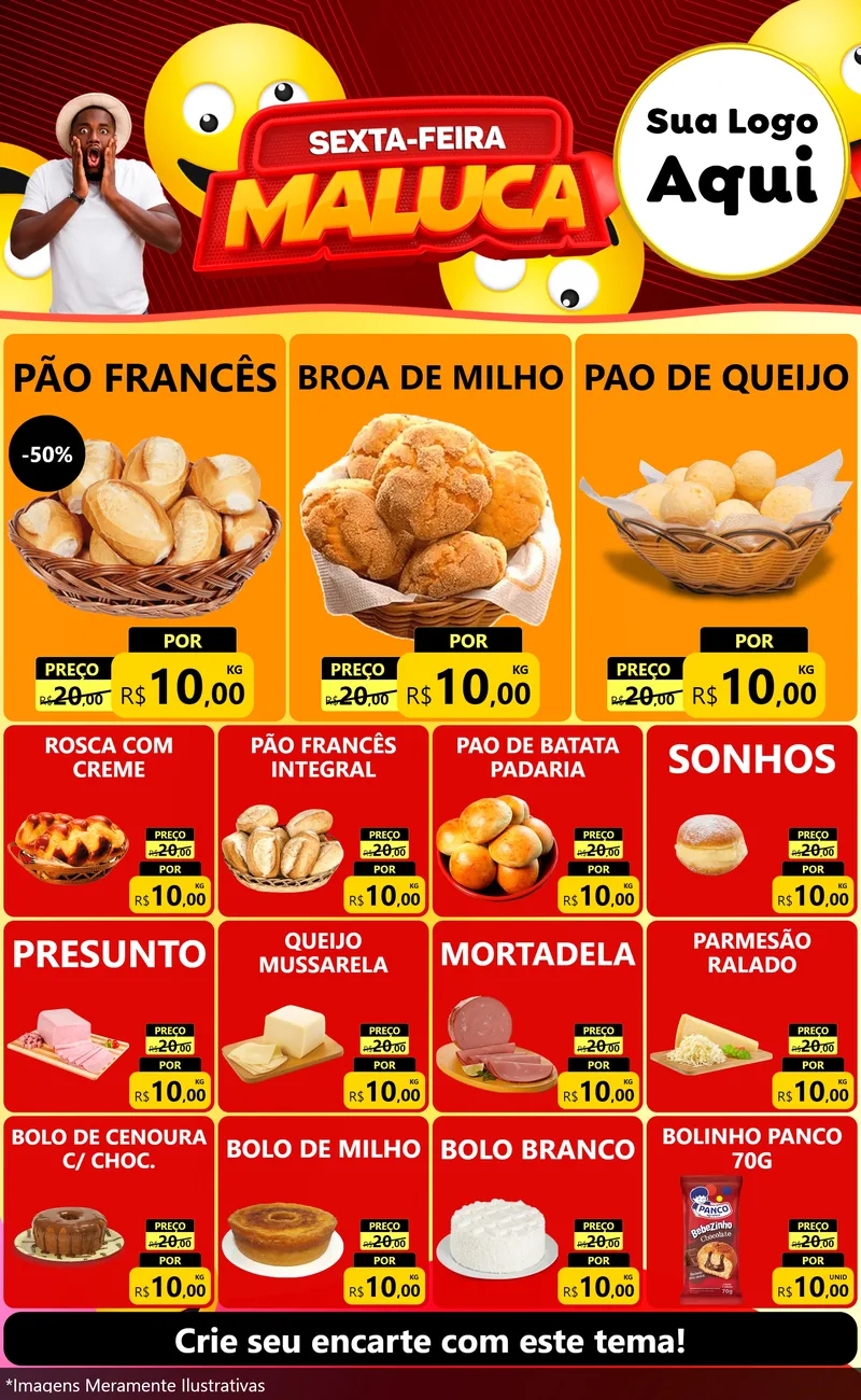 Modelo de Encarte para Encarte Grande com o tema Sexta-feira Maluca para Padaria