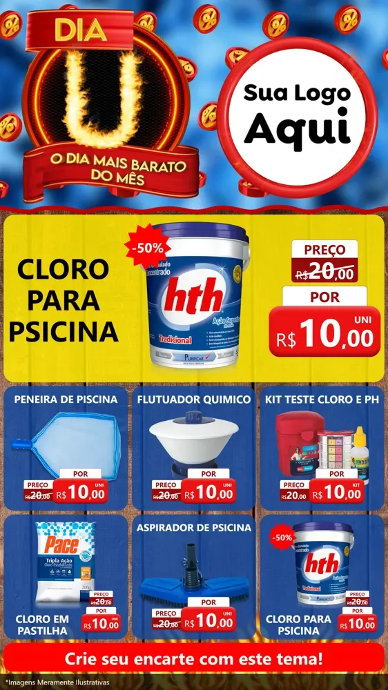Modelo de Rede Social para Stories com o tema Dia U - O Dia Mais Barato Do Mês para Produtos para Piscina