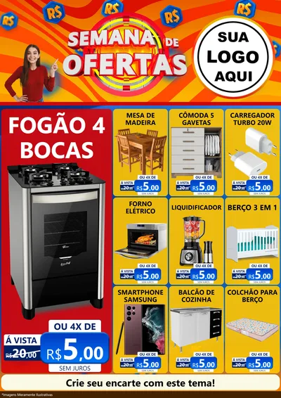 Modelo de Encarte para Encarte A4 Vertical com o tema Semana de Ofertas para Móveis e Eletro