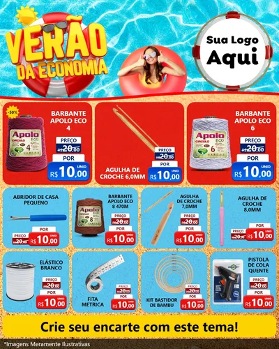 Modelo de Rede Social para Feed Instagram com o tema Verão da Economia para Armarinho e Aviamentos