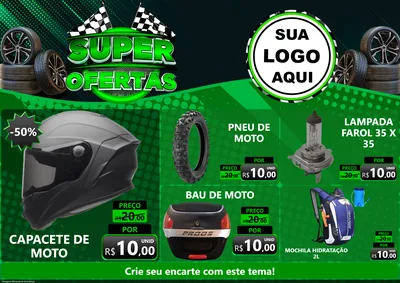 Modelo de Encarte para Encarte A4 Horizontal com o tema Super Ofertas - Motopeças para Moto peças