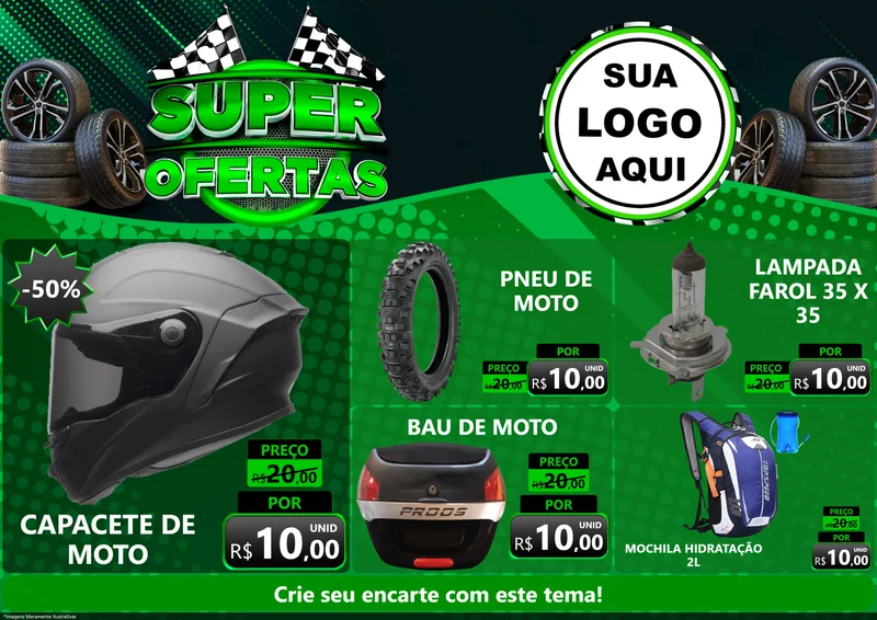 Modelo de Encarte para Encarte A4 Horizontal com o tema Super Ofertas - Motopeças para Moto peças
