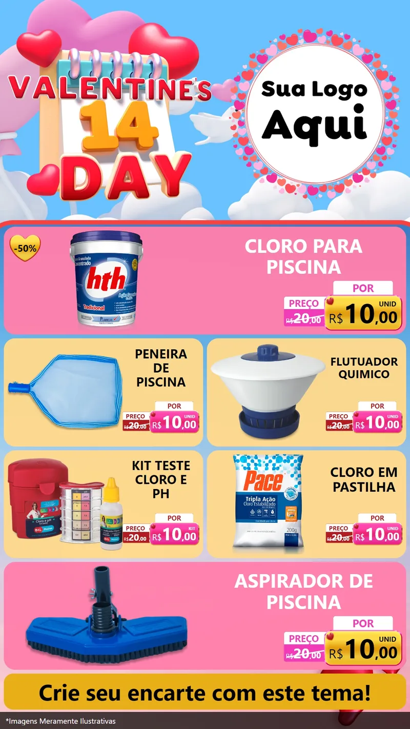 Modelo de TV para TV Vertical com o tema Valentine's Day para Produtos para Piscina