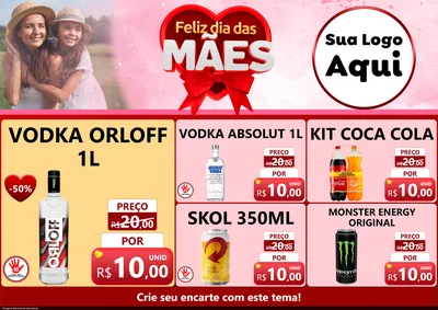 Modelo de Encarte para Encarte A4 Horizontal com o tema Feliz Dia Das Mães para Distribuidora de bebidas