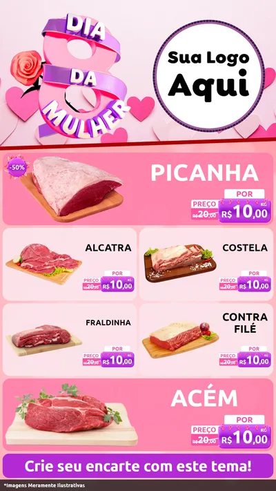Modelo de TV para TV Vertical com o tema Dia da Mulher para Açougue