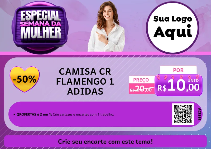 Modelo de Cartaz para Cartaz A4 Horizontal com o tema Especial Semana da Mulher para Roupas e acessórios
