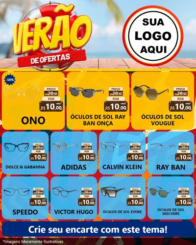 Modelo de Rede Social para Feed Instagram com o tema Verão de Ofertas para Óticas