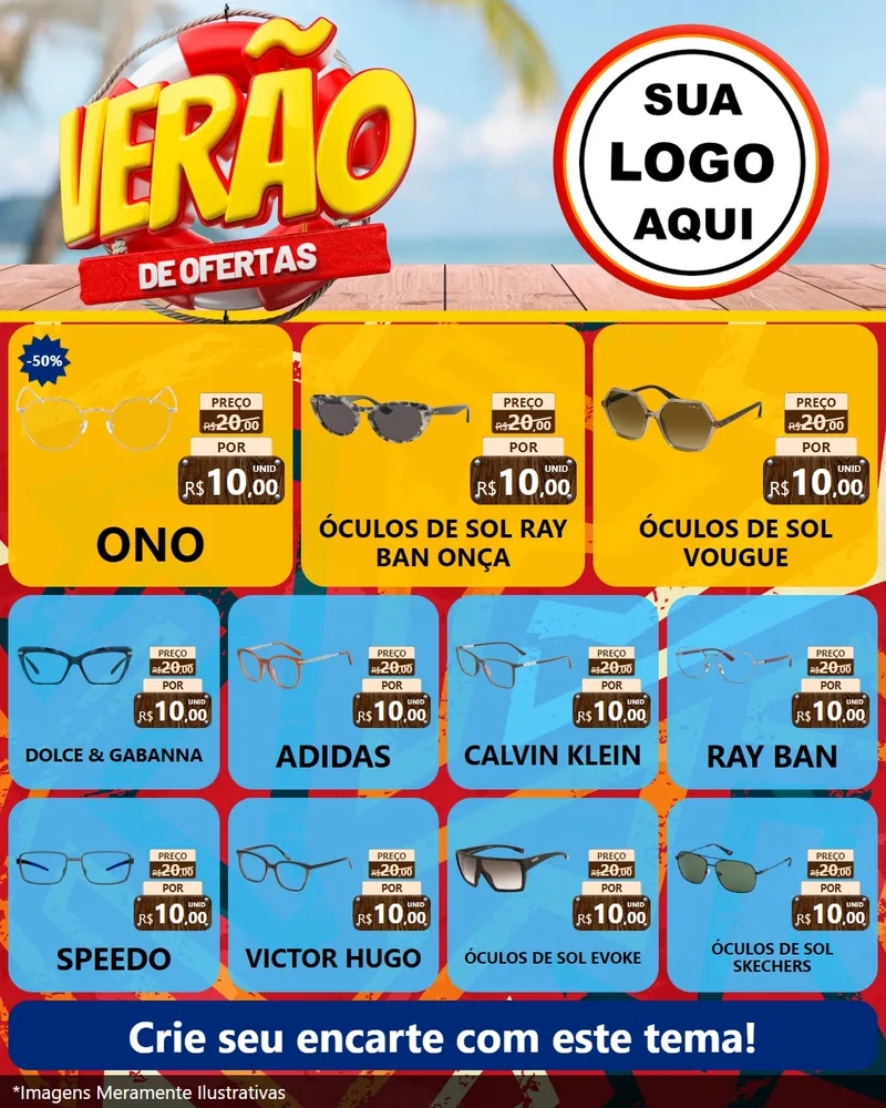 Modelo de Rede Social para Feed Instagram com o tema Verão de Ofertas para Óticas