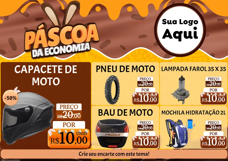 Modelo de Encarte para Encarte A4 Horizontal com o tema Páscoa da Economia para Moto peças