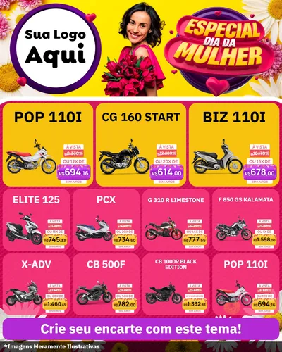 Modelo de Rede Social para Feed Instagram com o tema Especial Dia da Mulher para Concessionaria de Motos