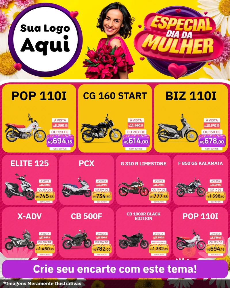 Modelo de Rede Social para Feed Instagram com o tema Especial Dia da Mulher para Concessionaria de Motos