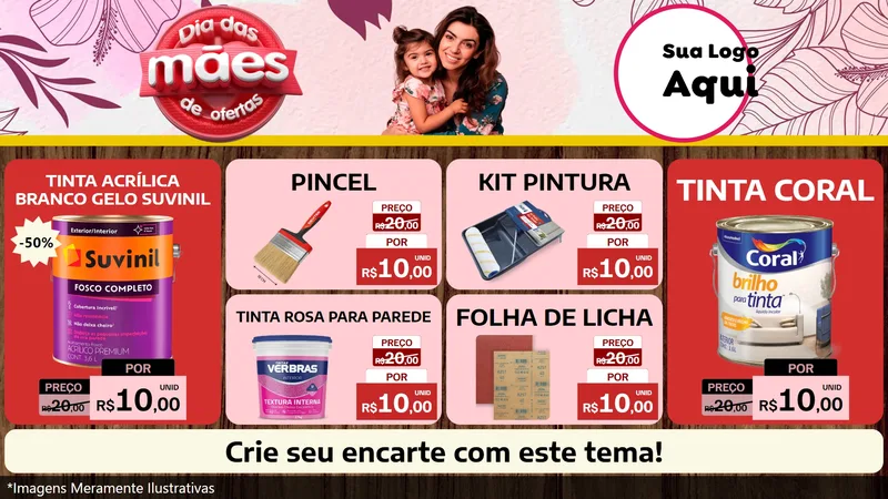 Modelo de TV para TV Horizontal com o tema Dia Das Mães De Ofertas para Tintas e Ferramentas