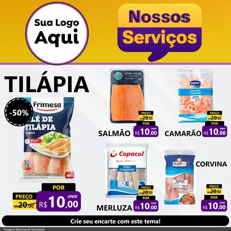 Modelo de Rede Social para Feed Facebook com o tema Nossos Serviços para Peixaria