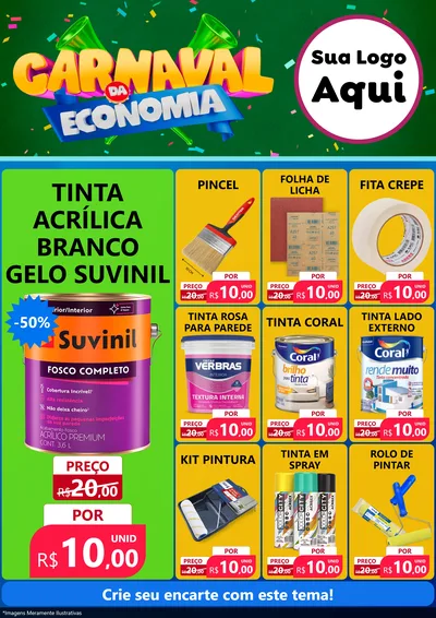 Modelo de Encarte para Encarte A4 Vertical com o tema Carnaval da Economia para Tintas e Ferramentas
