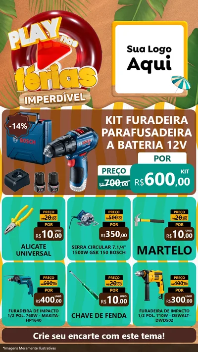 Modelo de Rede Social para Stories com o tema Play Nas Férias Imperdível para Maquinas e Ferramentas