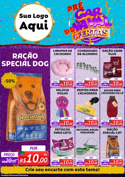 Modelo de Encarte para Encarte A4 Vertical com o tema Pré Carnaval de Ofertas para Pet Shop