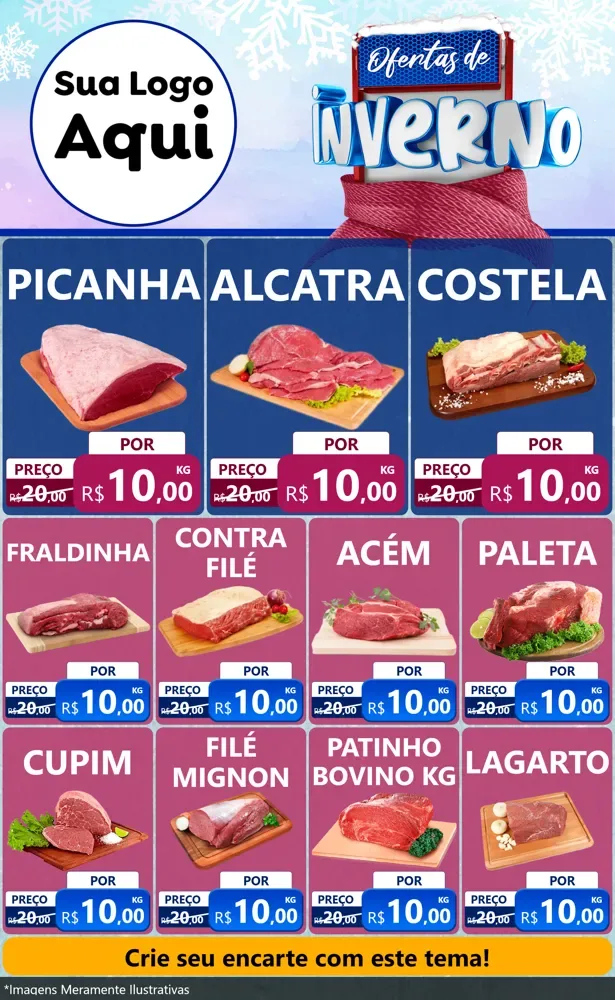 Modelo de Encarte para Encarte Grande com o tema Ofertas de Inverno para Açougue