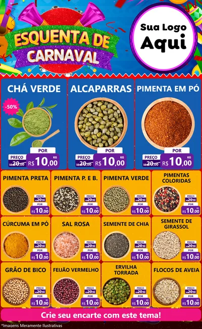 Modelo de Encarte para Encarte Grande com o tema Esquenta de Carnaval para Produtos Naturais