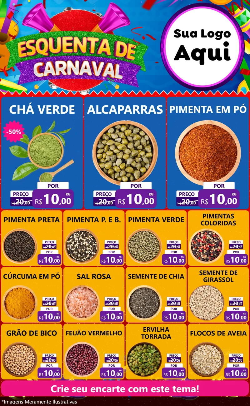 Modelo de Encarte para Encarte Grande com o tema Esquenta de Carnaval para Produtos Naturais