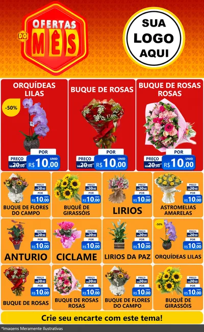 Modelo de Encarte para Encarte Grande com o tema Ofertas do Mês para Floricultura e jardim
