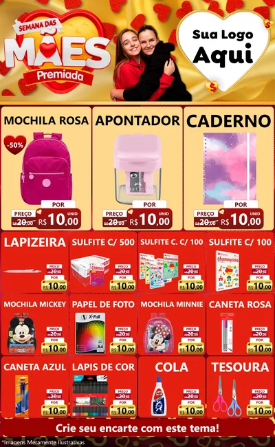 Modelo de Encarte para Encarte Grande com o tema Semana das Mães Premiada para Papelaria