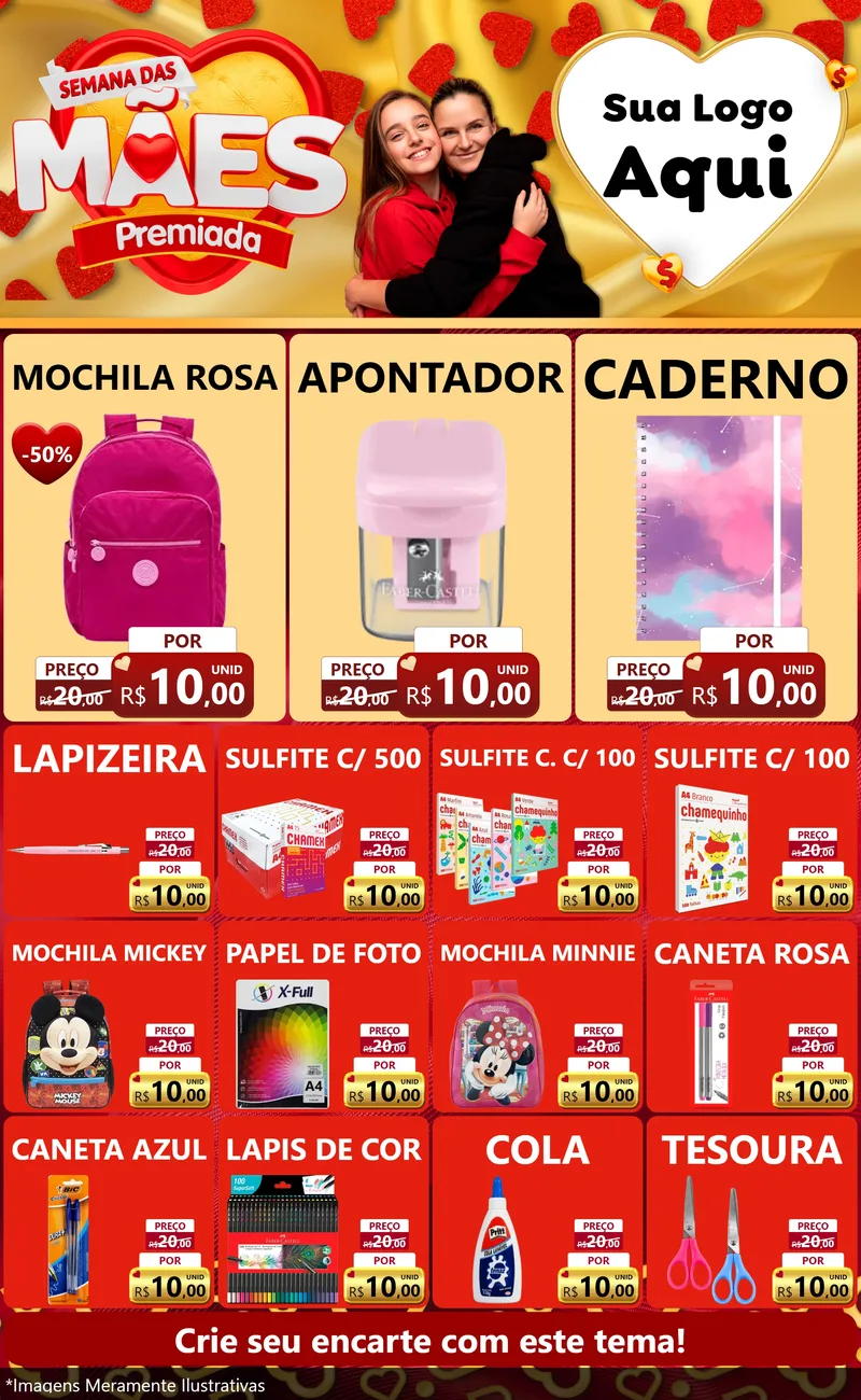 Modelo de Encarte para Encarte Grande com o tema Semana das Mães Premiada para Papelaria