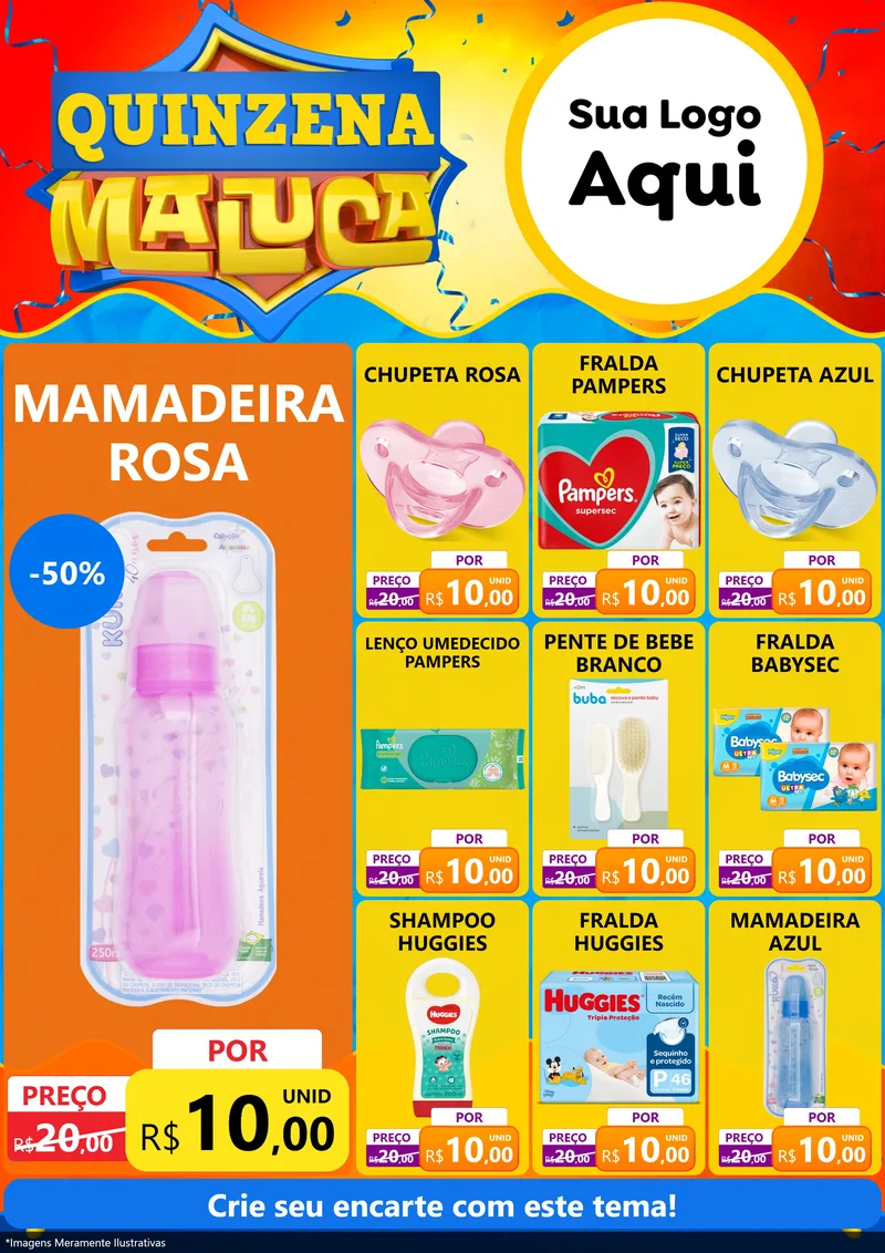 Modelo de Encarte para Encarte A4 Vertical com o tema Quinzena Maluca para Bebês
