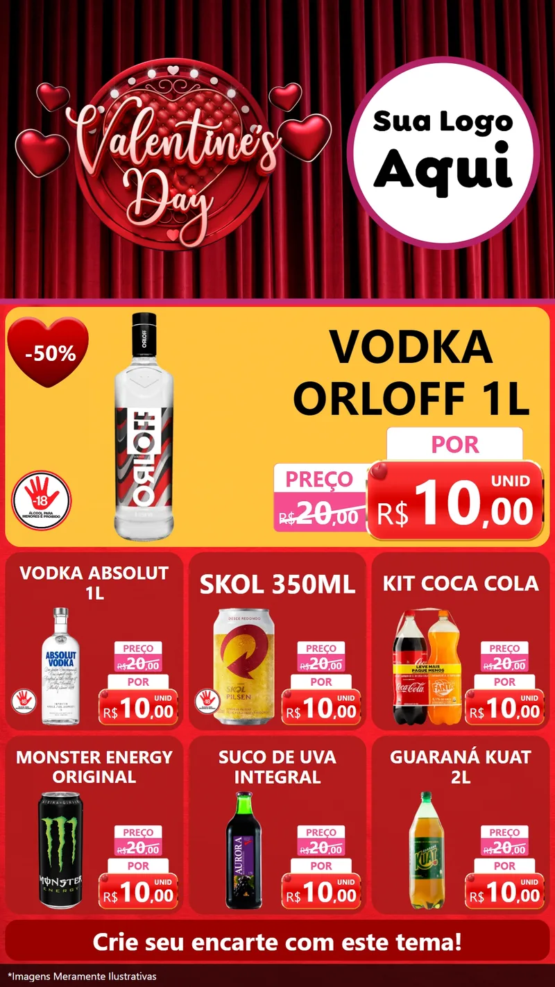 Modelo de Rede Social para Stories com o tema Valentine's Day para Distribuidora de bebidas