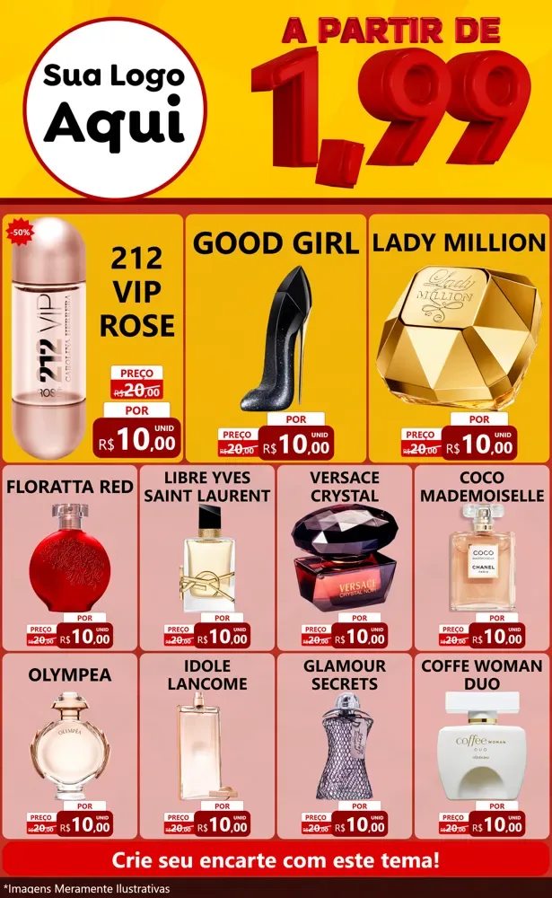 Modelo de Encarte para Encarte Grande com o tema A Partir de Um e Noventa e Nove - 1,99 para Perfumes