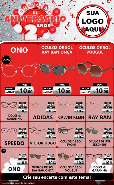 Modelo de Encarte para Encarte Grande com o tema Promoção de Aniversário - 2 Anos para Óticas