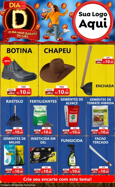 Modelo de Encarte para Encarte Grande com o tema Dia D - O Dia Mais Barato Do Mês para Agropecuária