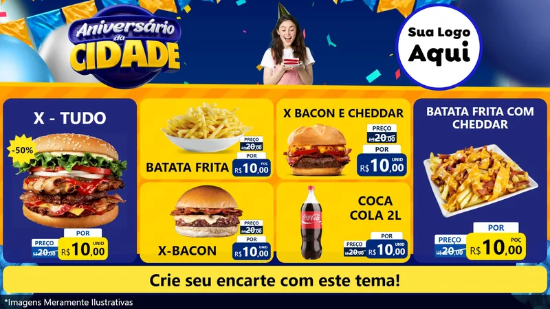 Modelo de TV para TV Horizontal com o tema Aniversário da Cidade para Hamburgueria