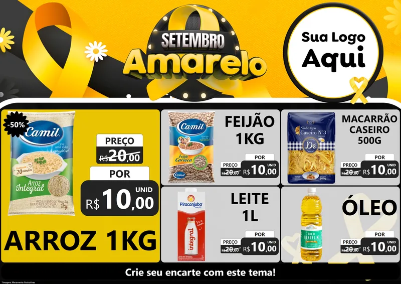 Modelo de Encarte para Encarte A4 Horizontal com o tema Setembro Amarelo para Supermercado